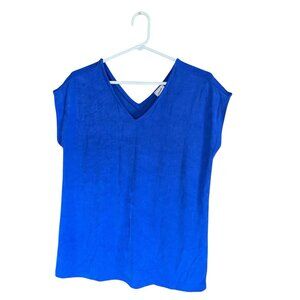 Chicos Travelers Top M / L Stretch Liquid Knit Cobalt Royal Blue V-Neck Travel 1